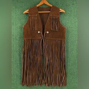Vintage 70’s Suede Long Fringe Heavyweight Vest Metal Hardware Women’s Sz Medium